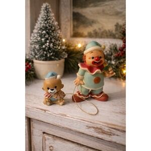 Vintage 1984 Enesco Clown Figurine Teddy Bear Christmas Ornament Retro